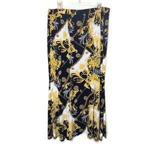 NWT Cato 2x Black with Gold Flourish Maxi Skirt
